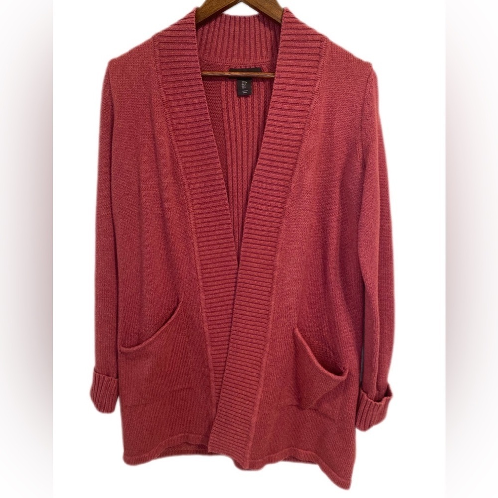 Tahari Open Front Long Cardigan Sweater — Burgundy Size Small Dark Academia